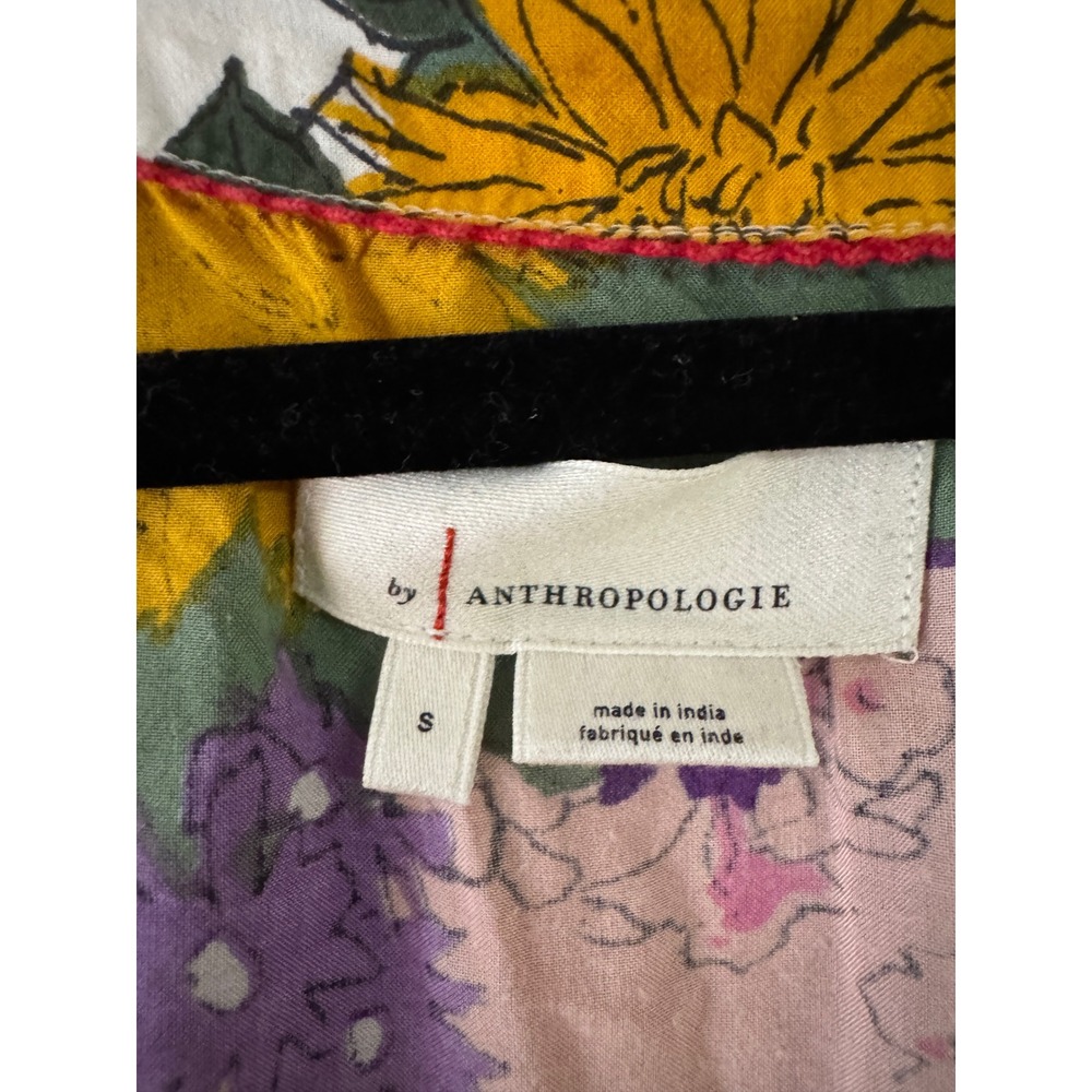 Anthropologie Floral Patchwork Tiered Mini Dress Small Multi Color Modal Boho - Picture 5 of 8